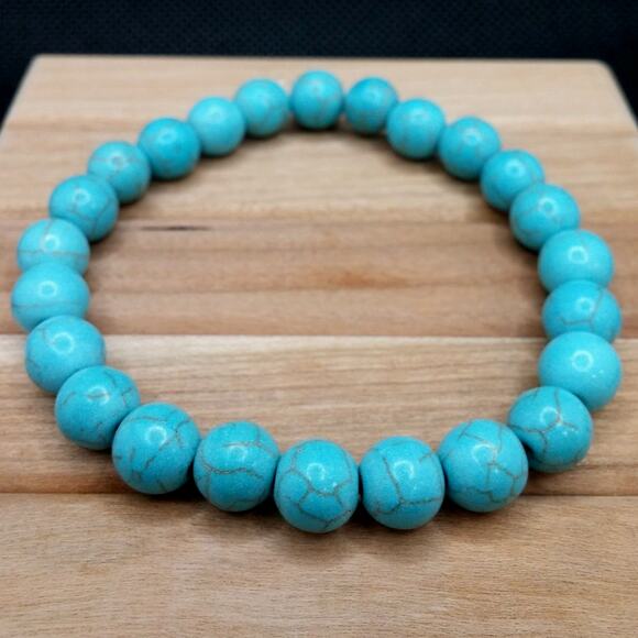 Howlite Gemstone Bracelet Artisan Made Turquoise Beaded Unisex Stackable NEW - Picture 7 of 9
